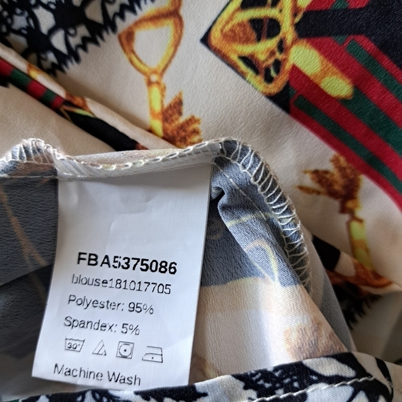 Ladies lightweight blouse high neck ruffle western abstract BOHO SHIRT size LG - Picture 7 of 8